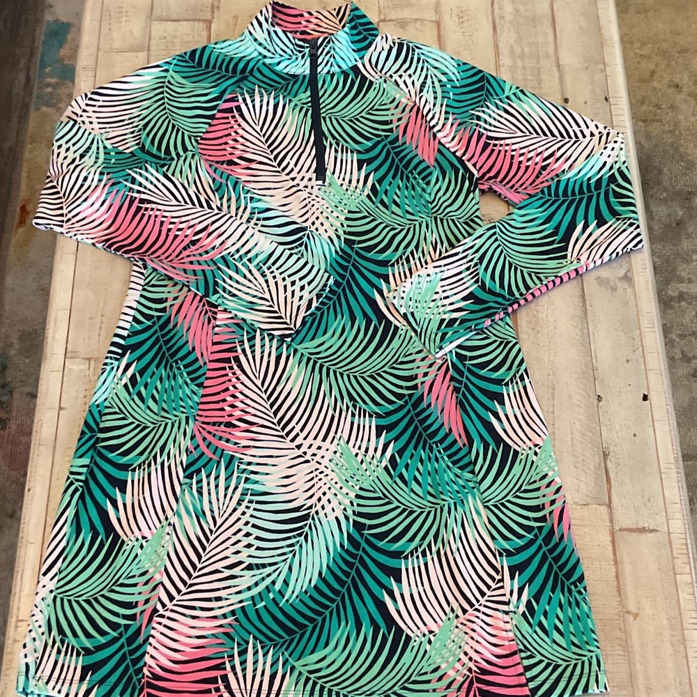 Tommy Bahama Golf Leaf Pattern 1/4 Zip-Up dress medium pickleball tennis UPF